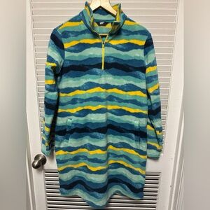 Lands' End Blue and Yellow Fleece Pullover Dress Medium (10/12)
